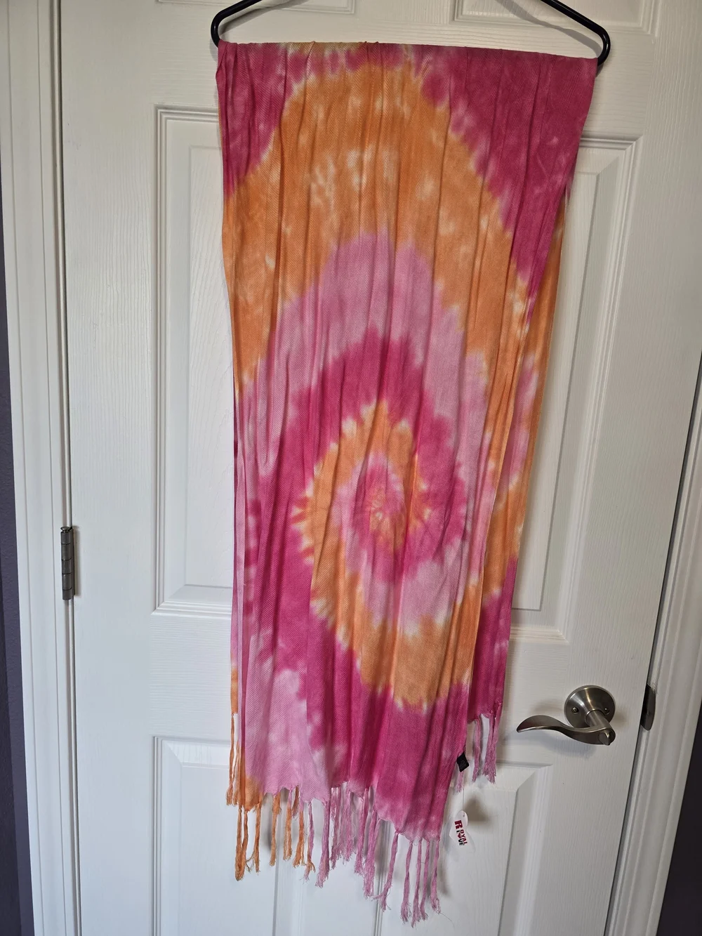 Pink & Orange Tie-Dye Fringe Scarf Wrap